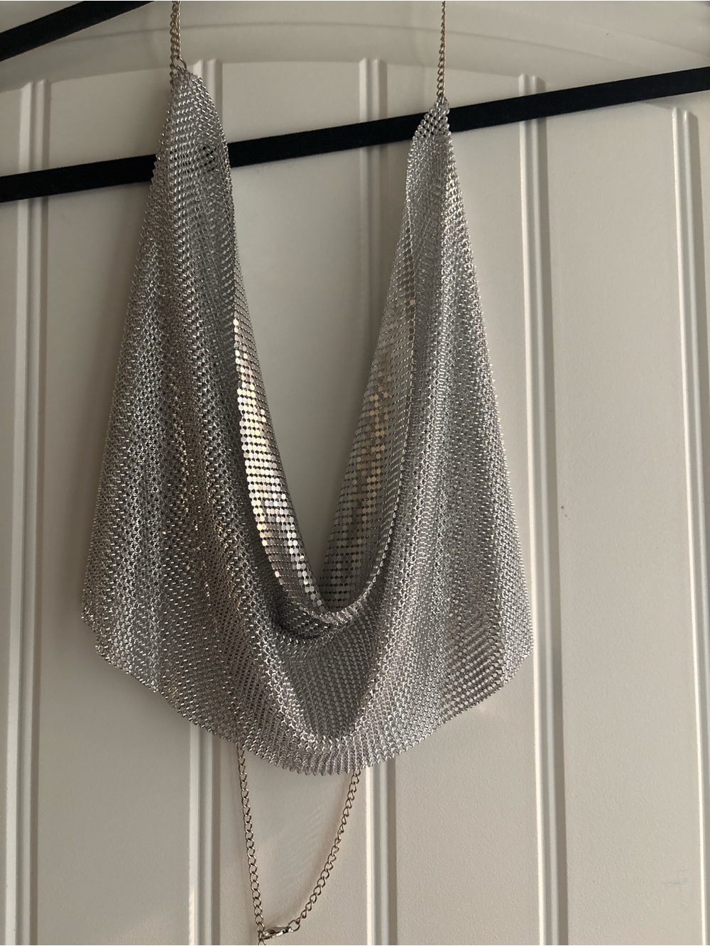 Silver Chainmail Cowl Crop Top with Chain Straps